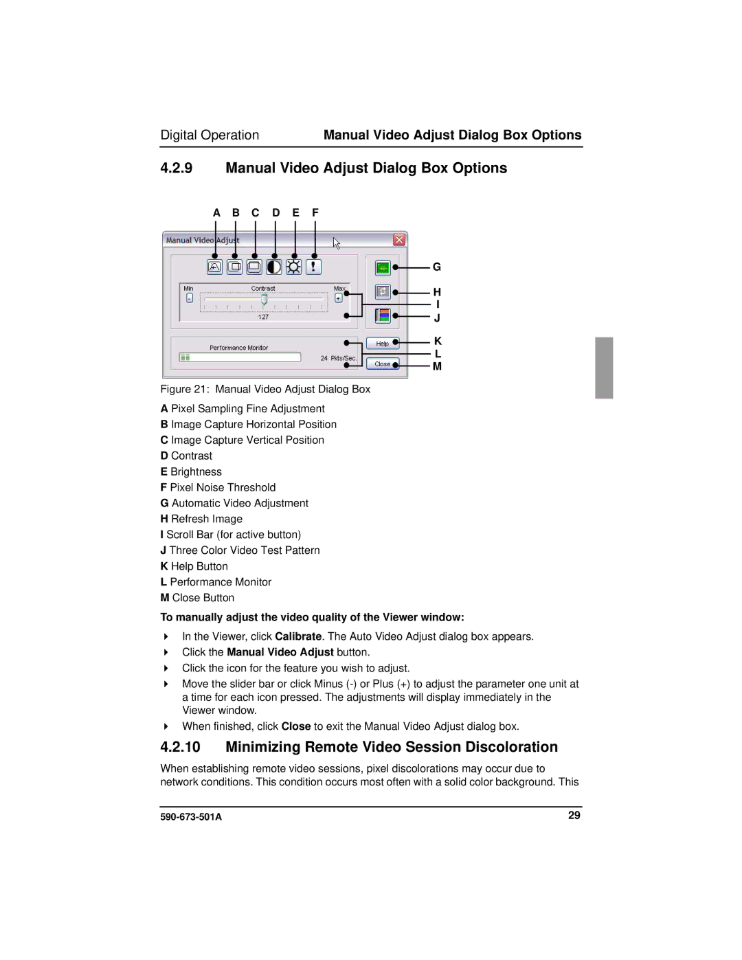 Fujitsu Siemens Computers BX600 Manual Video Adjust Dialog Box Options, Minimizing Remote Video Session Discoloration 