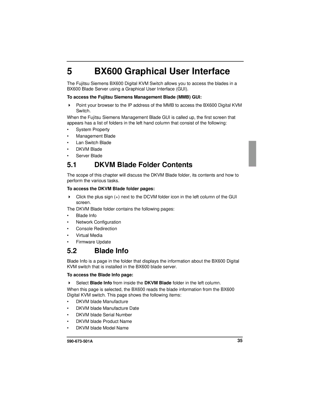 Fujitsu Siemens Computers manual BX600 Graphical User Interface, Dkvm Blade Folder Contents, Blade Info 