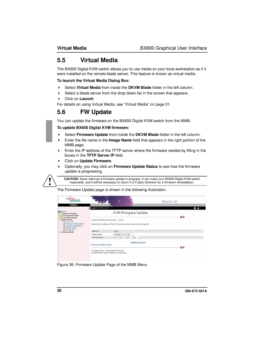 Fujitsu Siemens Computers FW Update, Virtual Media BX600 Graphical User Interface, To update BX600 Digital KVM firmware 