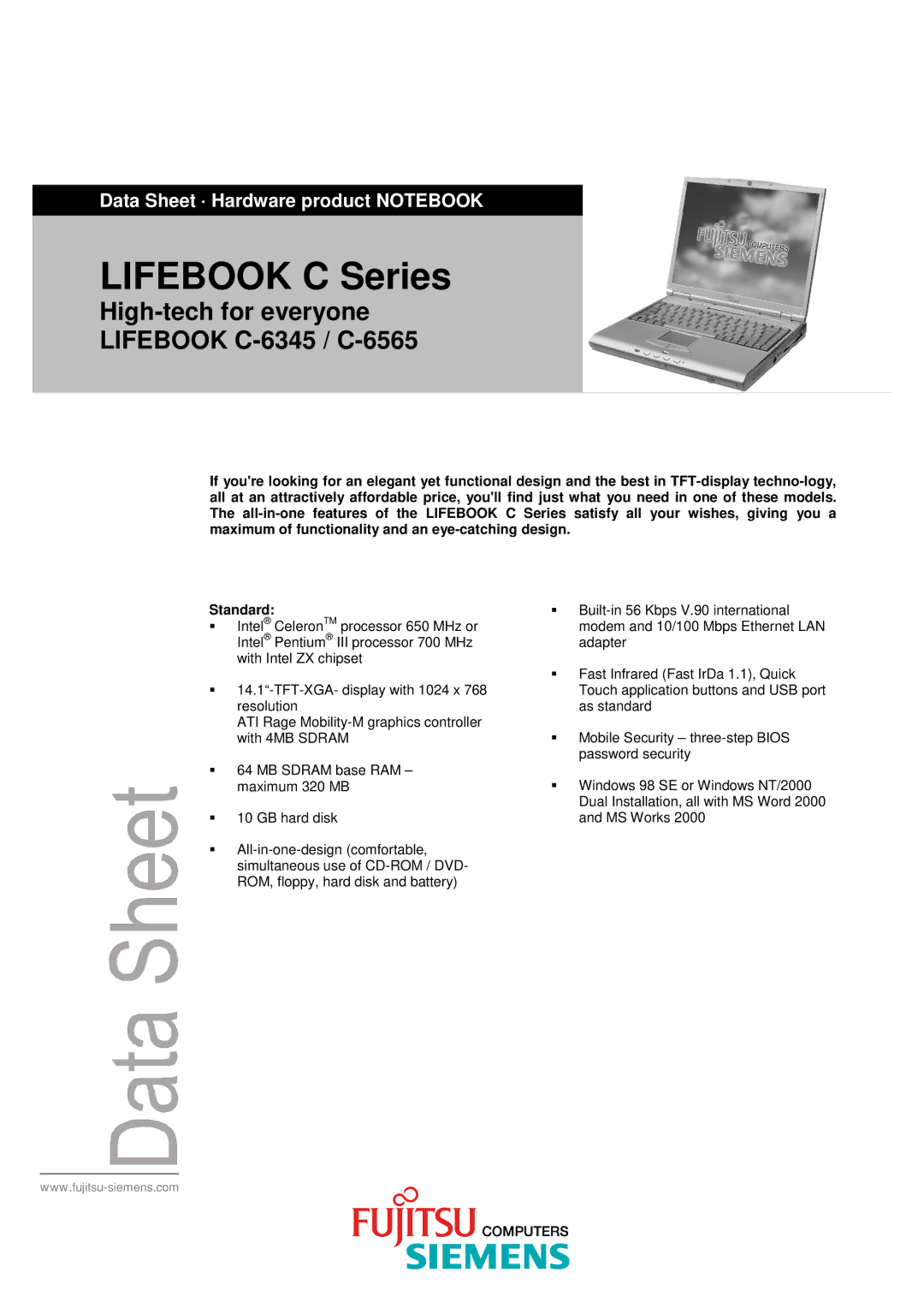 Fujitsu Siemens Computers C-6565, C-6345 manual Lifebook C Series 