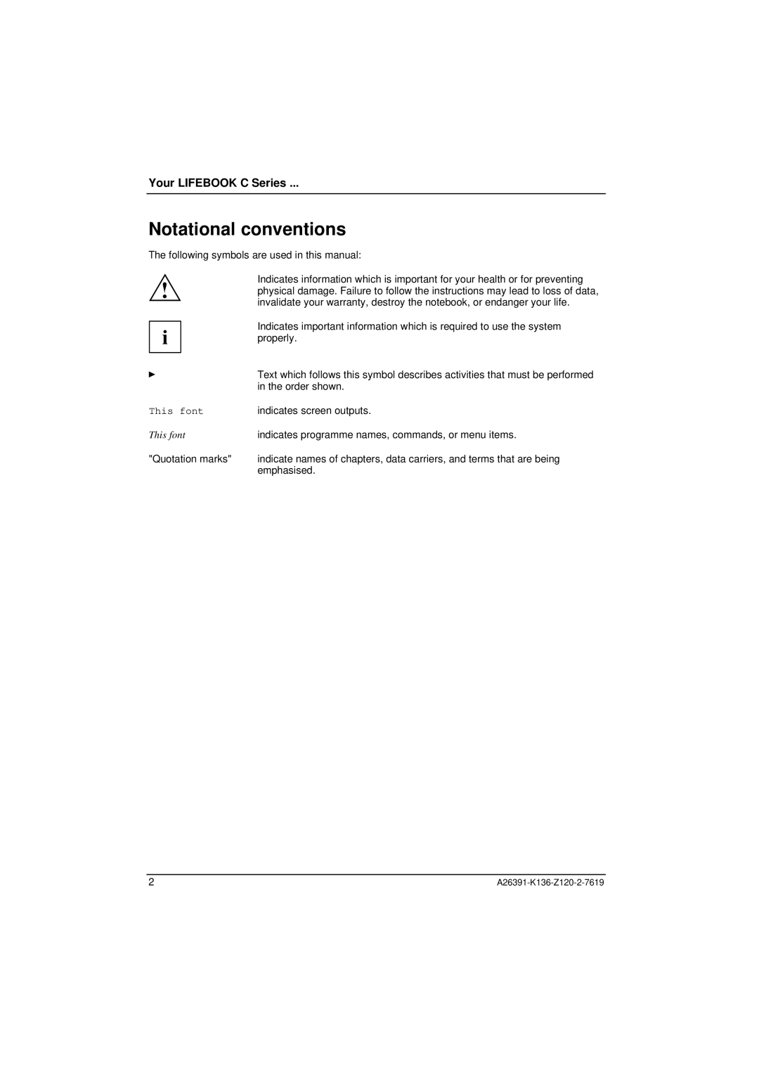 Fujitsu Siemens Computers C Series manual Notational conventions, Quotation marks 