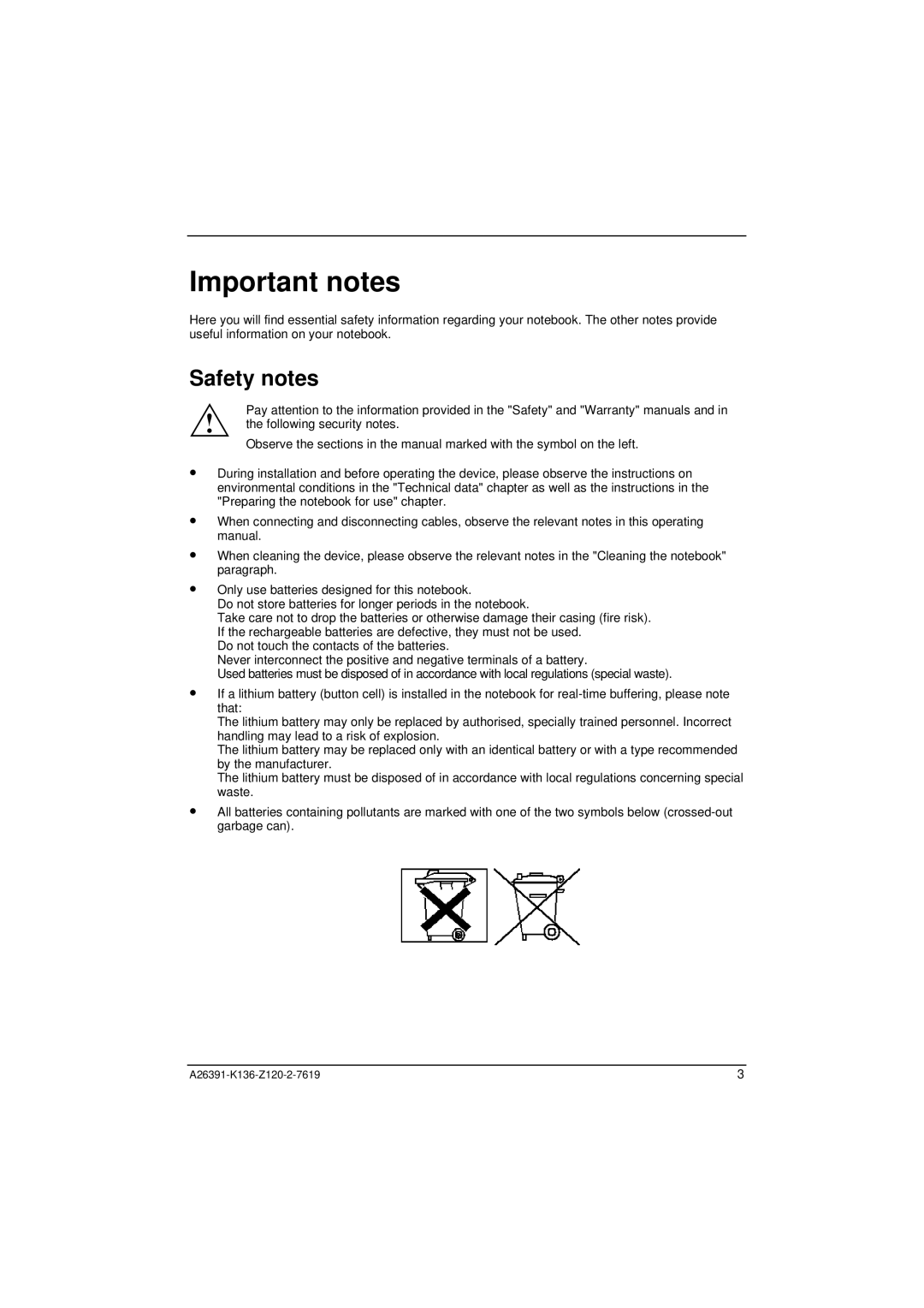 Fujitsu Siemens Computers C Series manual Important notes, Safety notes 