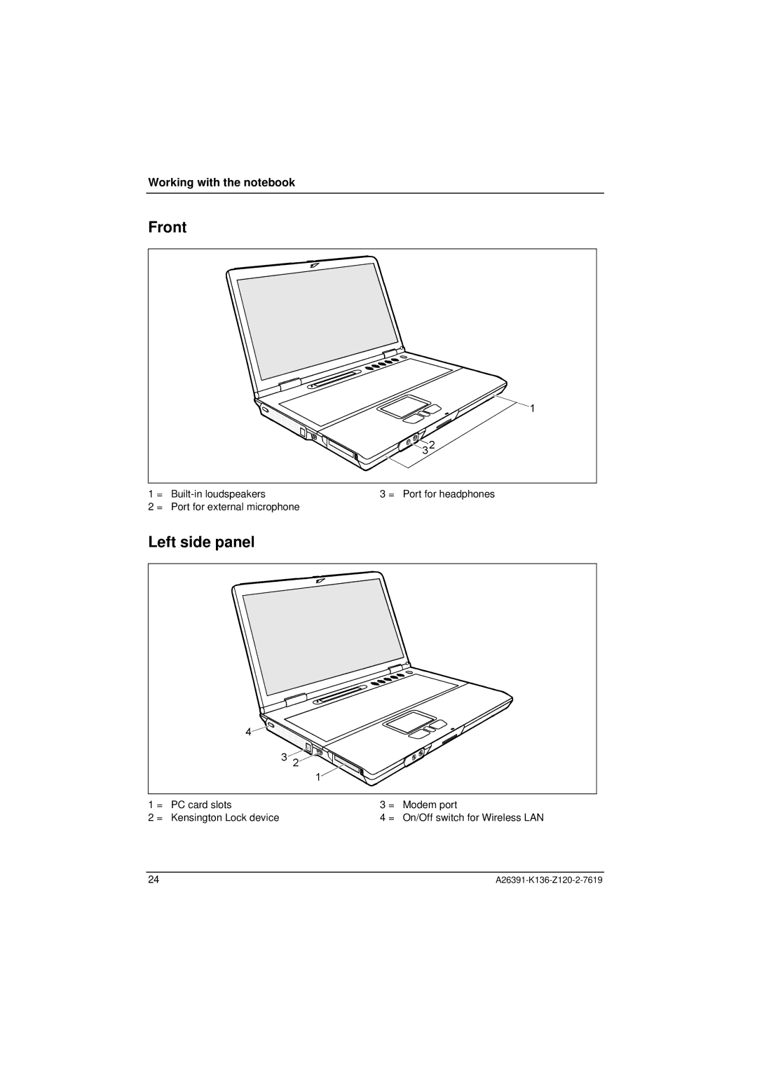 Fujitsu Siemens Computers C Series manual Front, Left side panel 