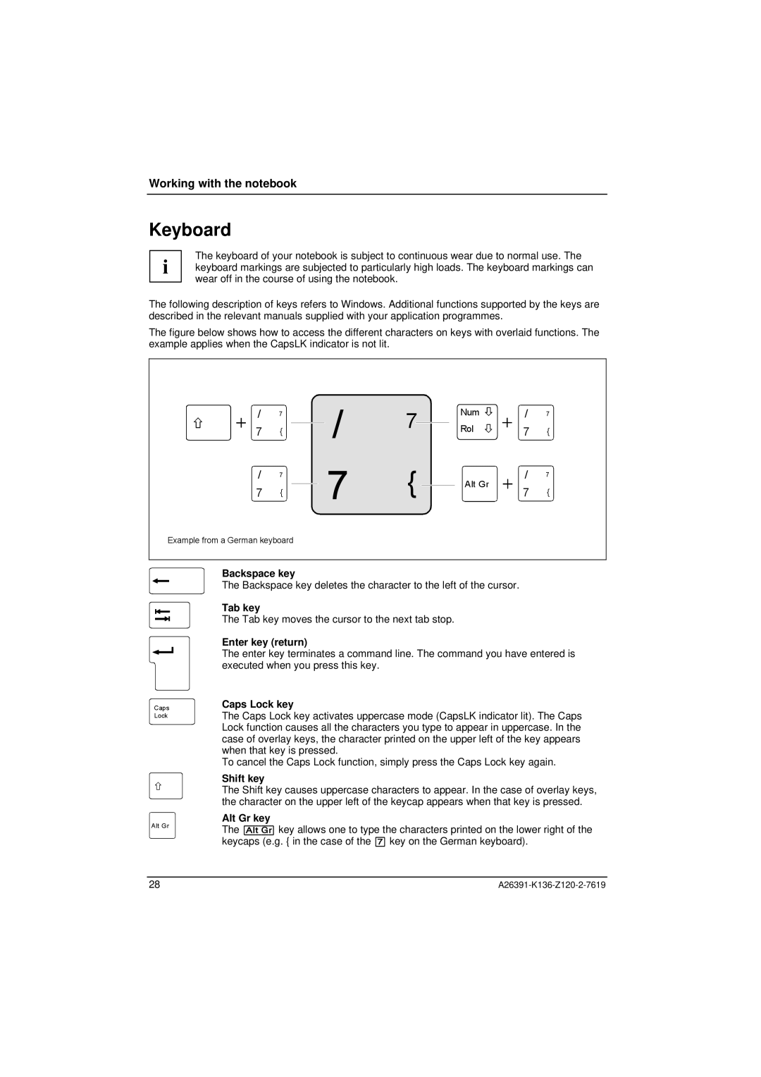 Fujitsu Siemens Computers C Series manual Keyboard 