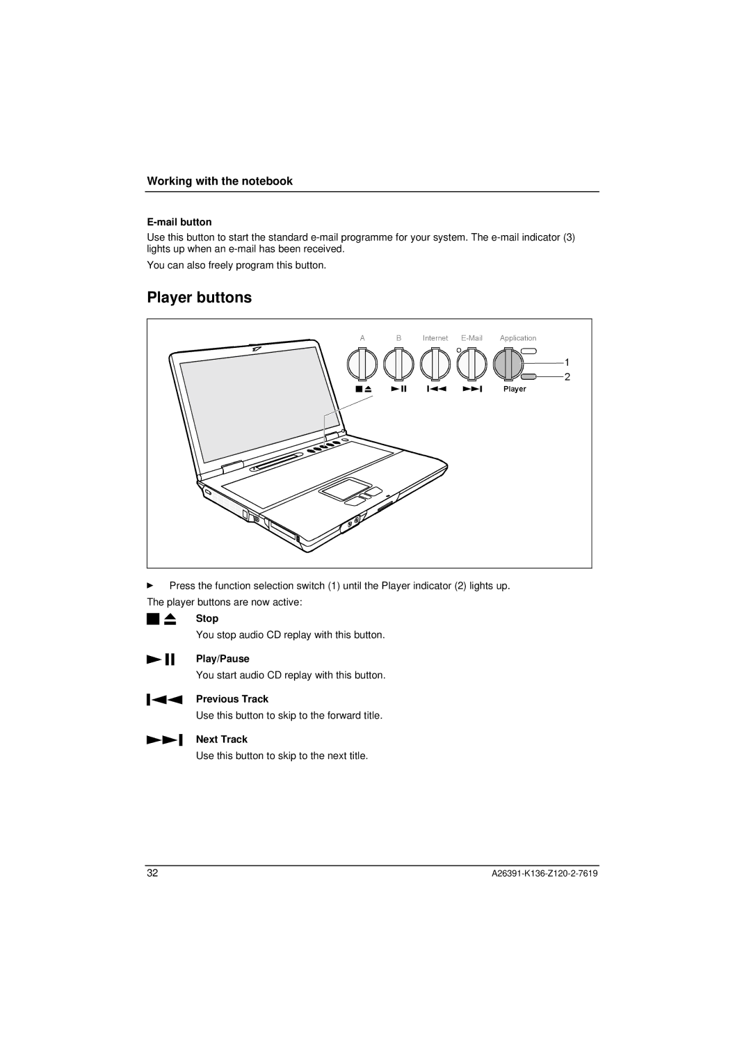 Fujitsu Siemens Computers C Series manual Player buttons 