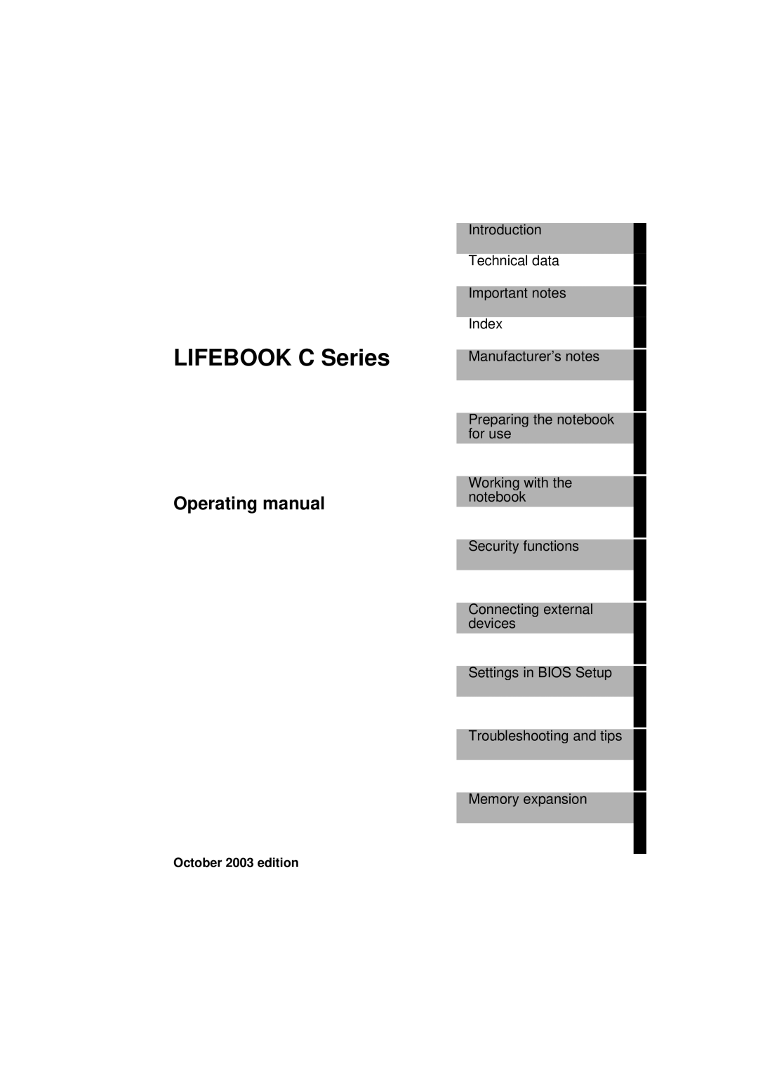 Fujitsu Siemens Computers Lifebook C Series, Operating manual, October 2003 edition 