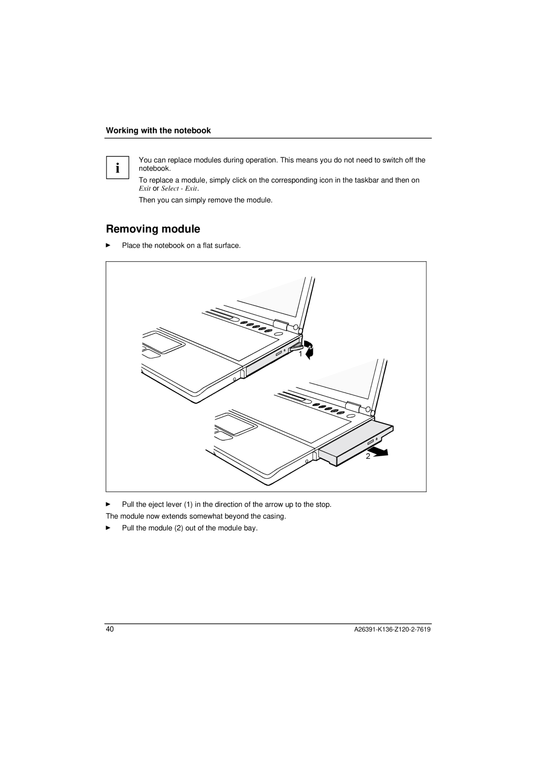 Fujitsu Siemens Computers C Series manual Removing module 