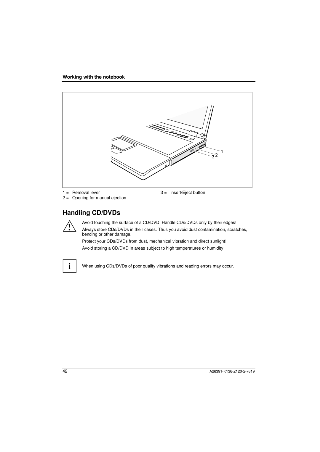 Fujitsu Siemens Computers C Series manual Handling CD/DVDs 