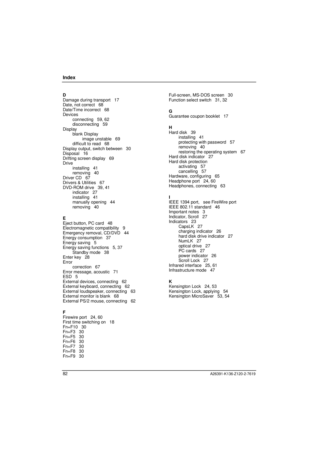 Fujitsu Siemens Computers C Series manual Index 