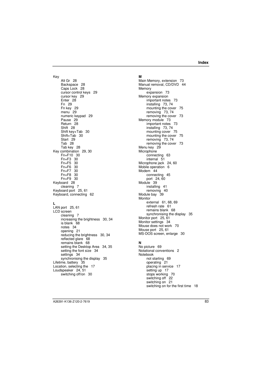 Fujitsu Siemens Computers C Series manual Index 