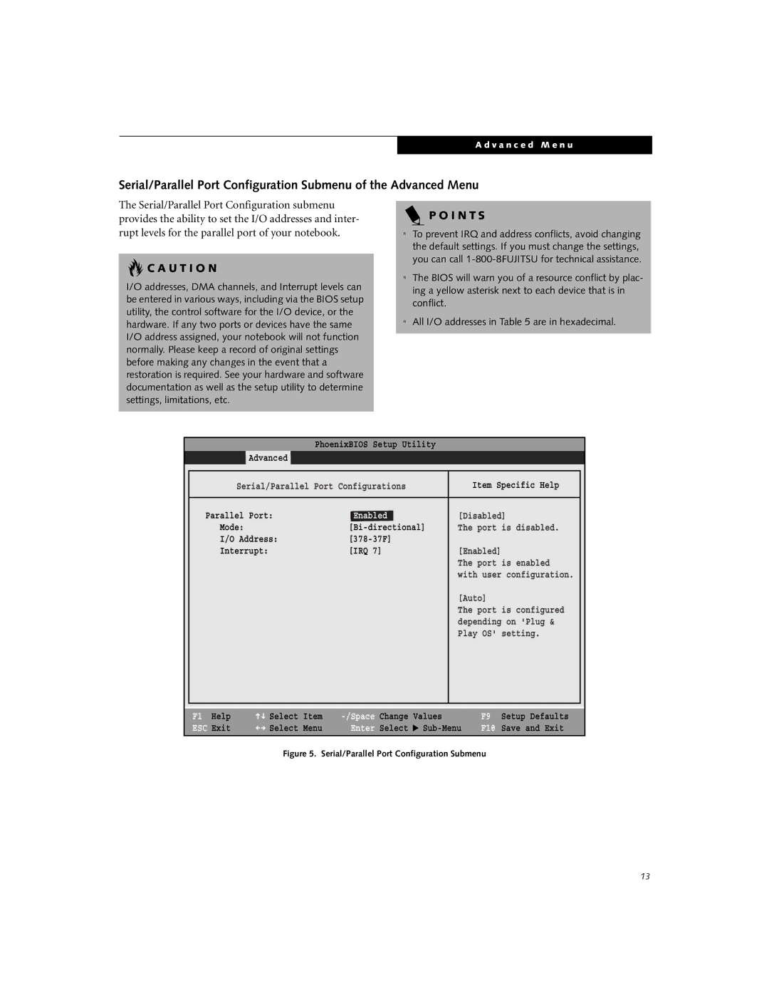 Fujitsu Siemens Computers C2110 manual Enabled, Serial/Parallel Port Configuration Submenu 