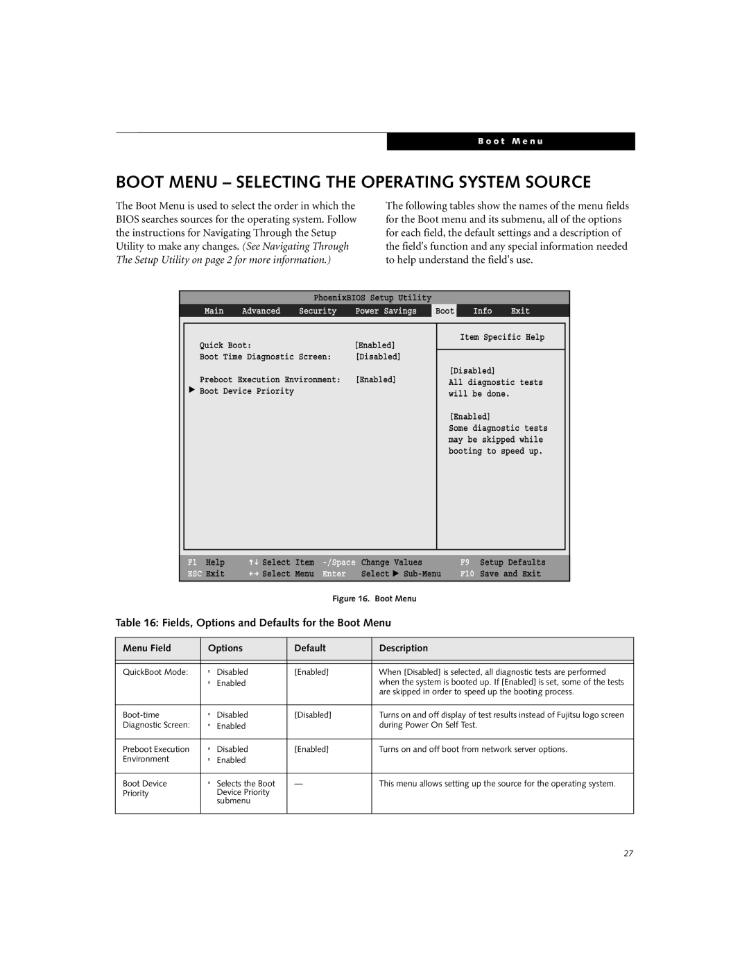 Fujitsu Siemens Computers C2110 manual Boot Menu Selecting the Operating System Source 