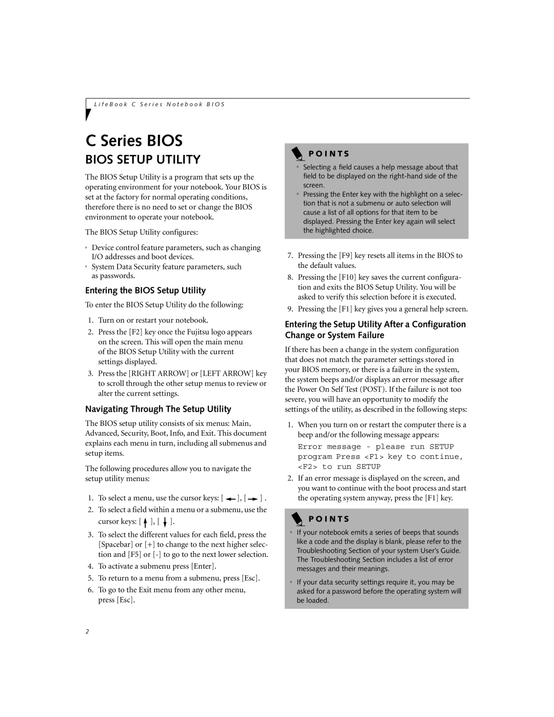 Fujitsu Siemens Computers C2111, C2010 manual Entering the Bios Setup Utility, Navigating Through The Setup Utility 