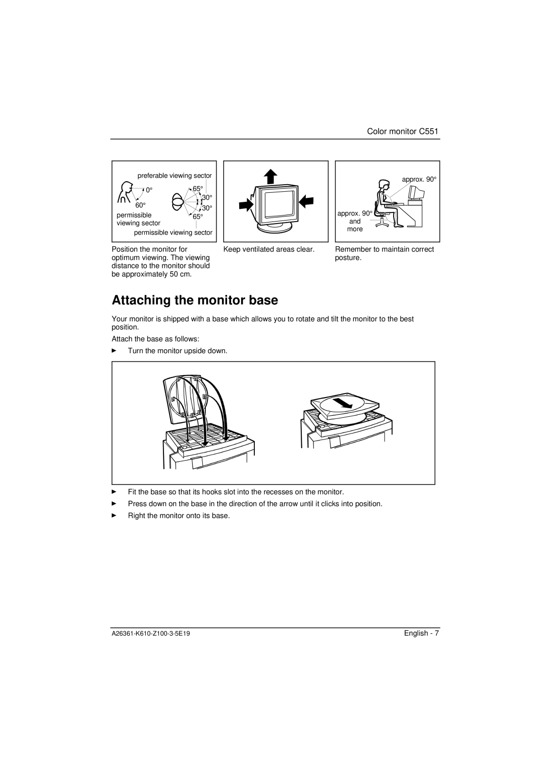 Fujitsu Siemens Computers C551 manual Attaching the monitor base 