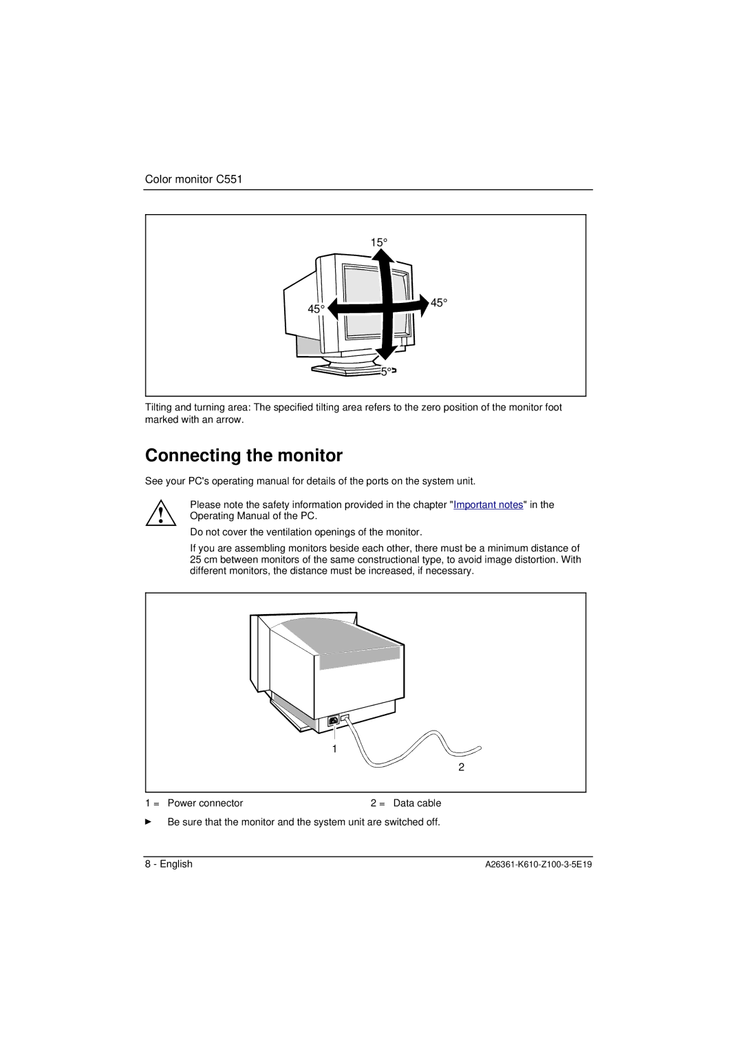 Fujitsu Siemens Computers C551 manual Connecting the monitor 