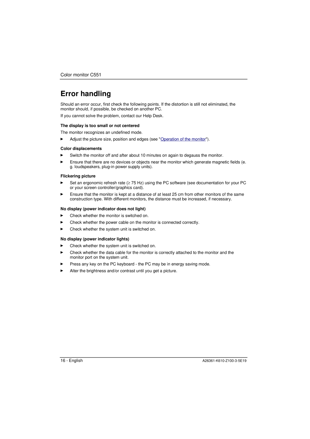 Fujitsu Siemens Computers C551 manual Error handling 