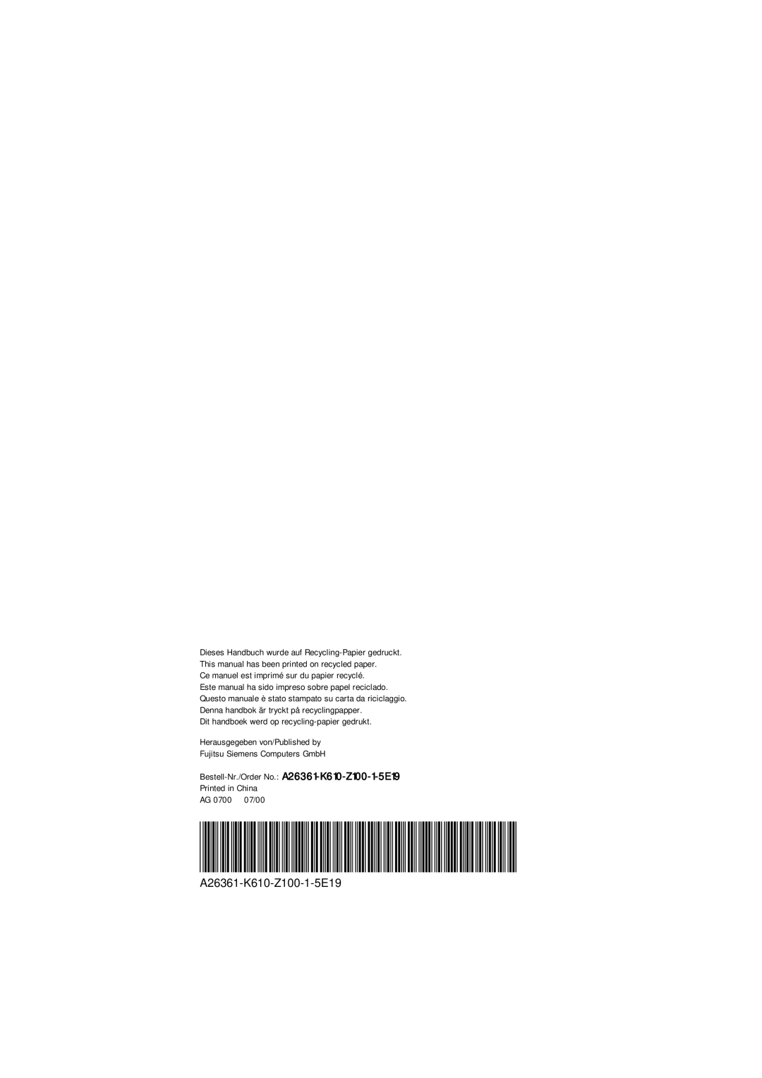 Fujitsu Siemens Computers C551 manual A26361-K610-Z100-1-5E19 