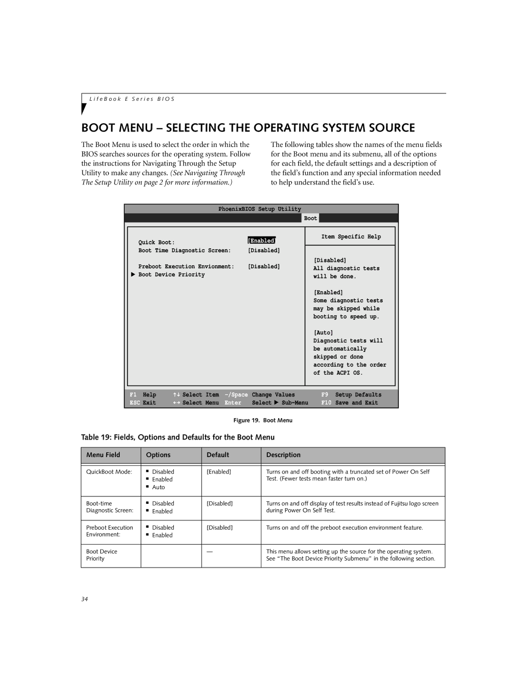 Fujitsu Siemens Computers E-6575, E-6595, E-6555 manual Boot Menu Selecting the Operating System Source 