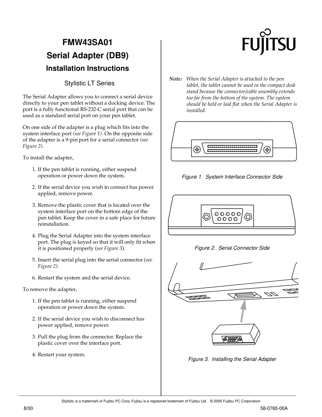 Fujitsu Siemens Computers FMW43SA01 installation instructions Serial Adapter DB9, Installation Instructions 