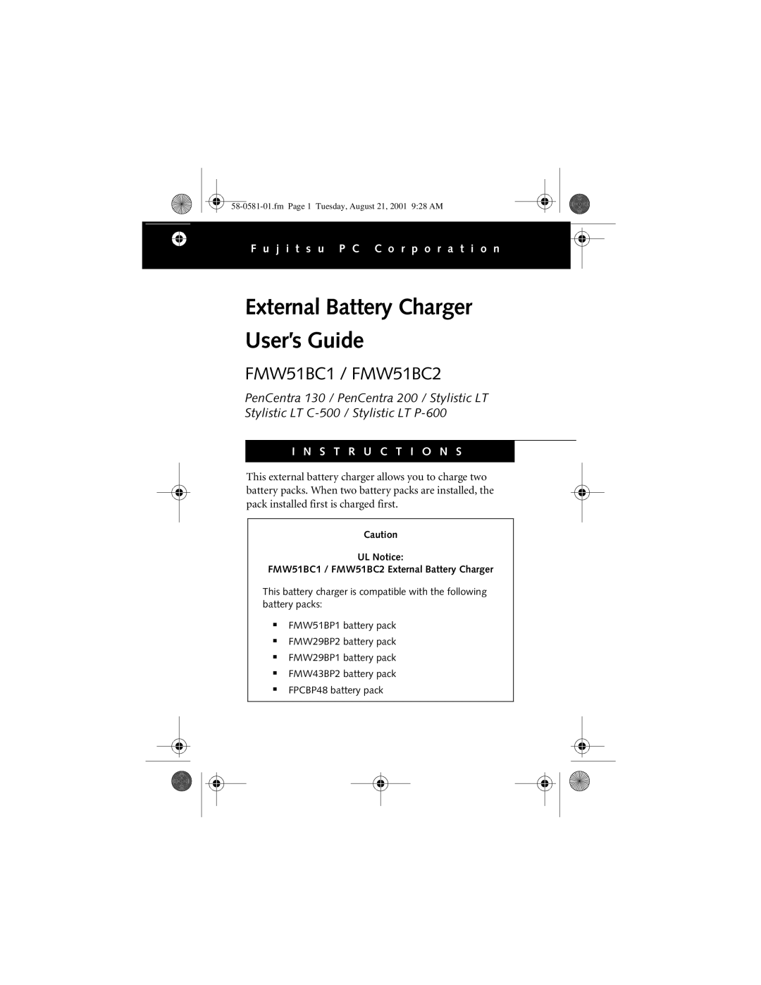 Fujitsu Siemens Computers FMW51BC1, FMW51BC2 manual External Battery Charger User’s Guide 