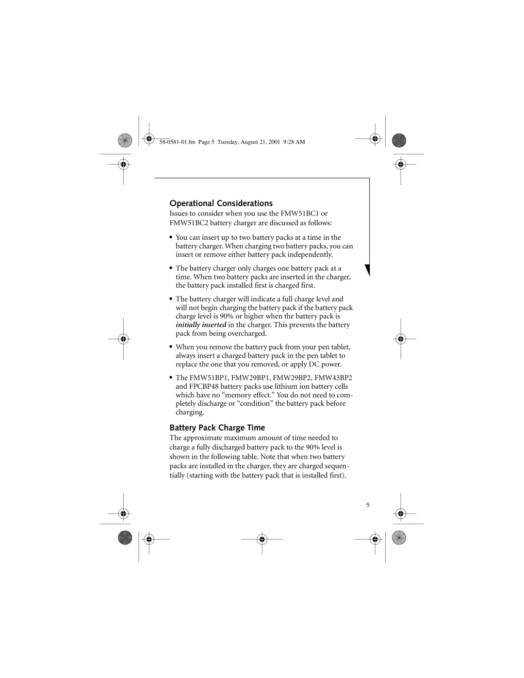 Fujitsu Siemens Computers FMW51BC1, FMW51BC2 manual Operational Considerations, Battery Pack Charge Time 