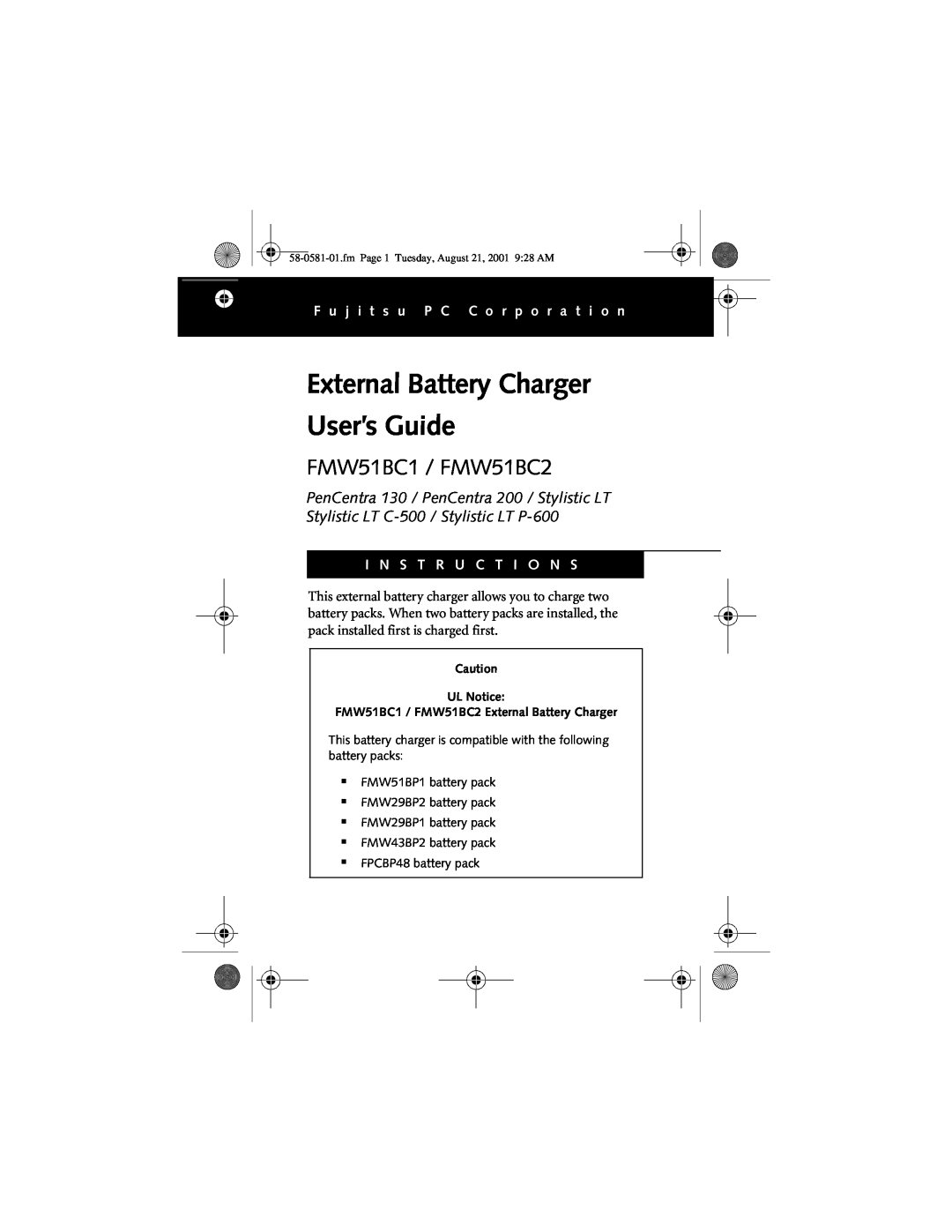 Fujitsu Siemens Computers manual External Battery Charger User’s Guide, FMW51BC1 / FMW51BC2, I N S T R U C T I O N S 