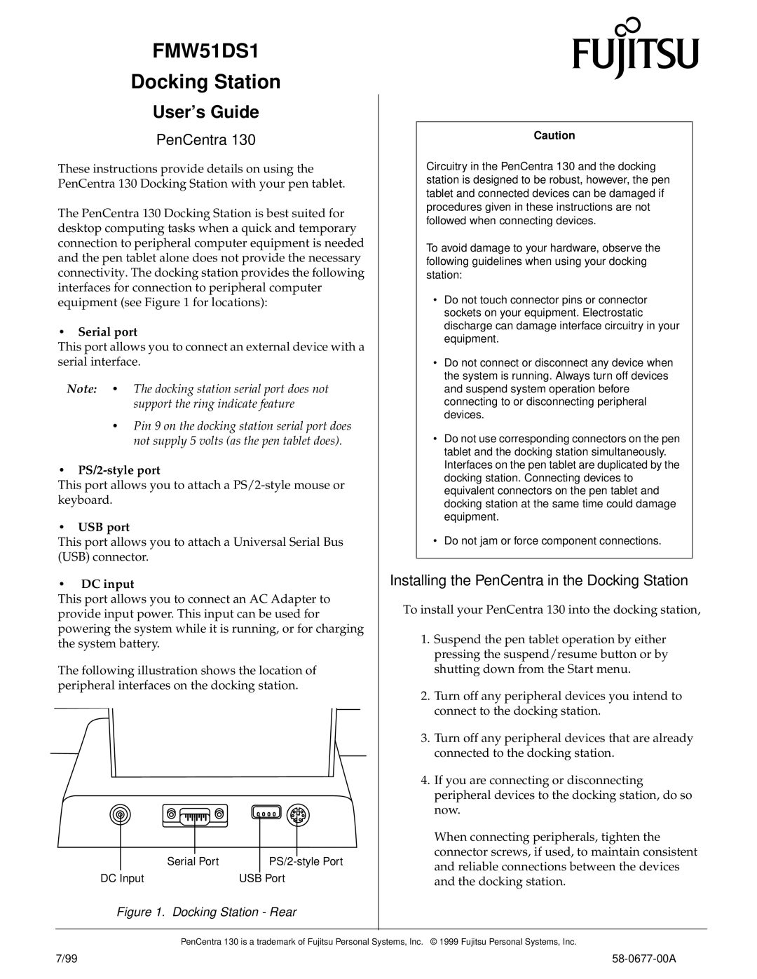 Fujitsu Siemens Computers FMW51DS1 manual Docking Station, User’s Guide, PenCentra 