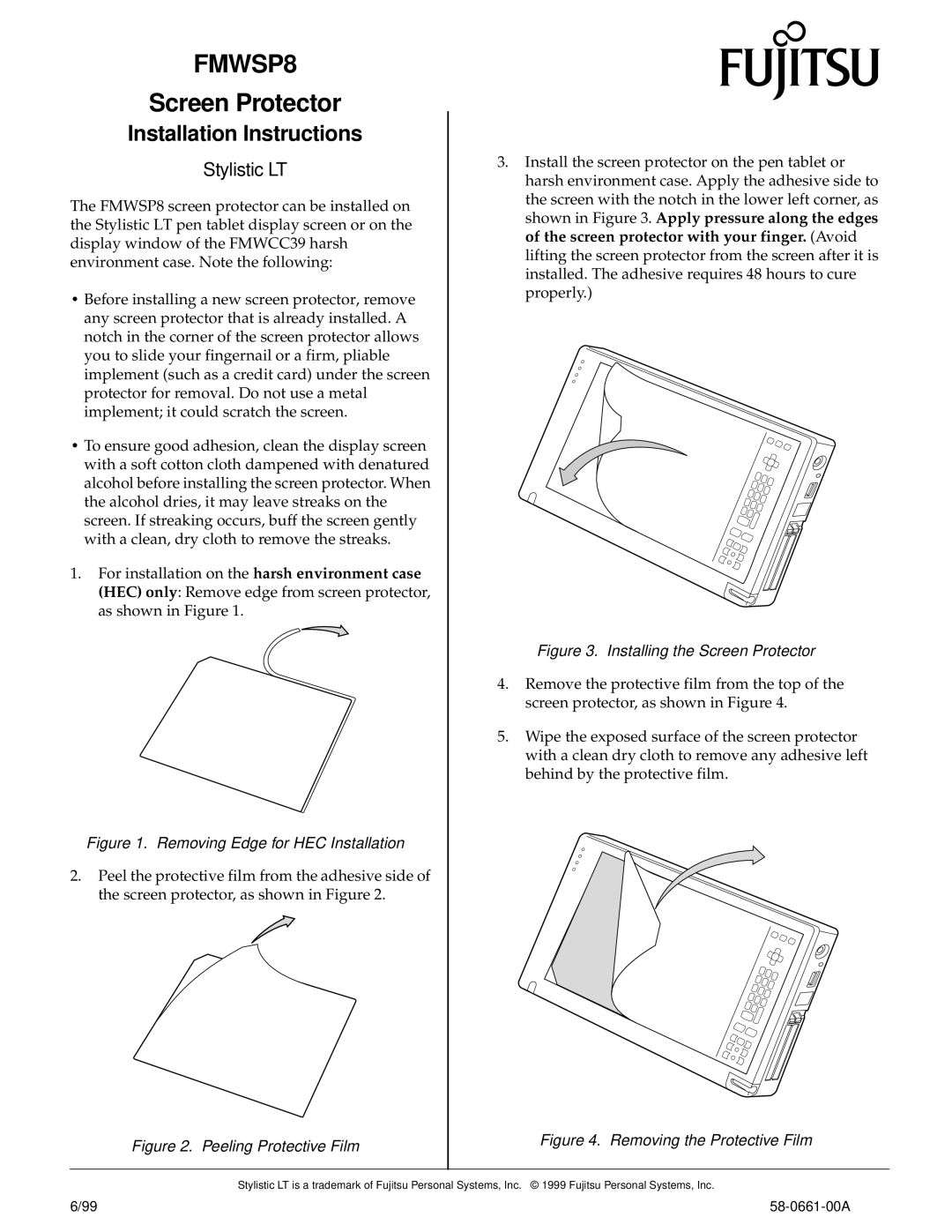 Fujitsu Siemens Computers FMWSP8 installation instructions Screen Protector, Installation Instructions, Stylistic LT 