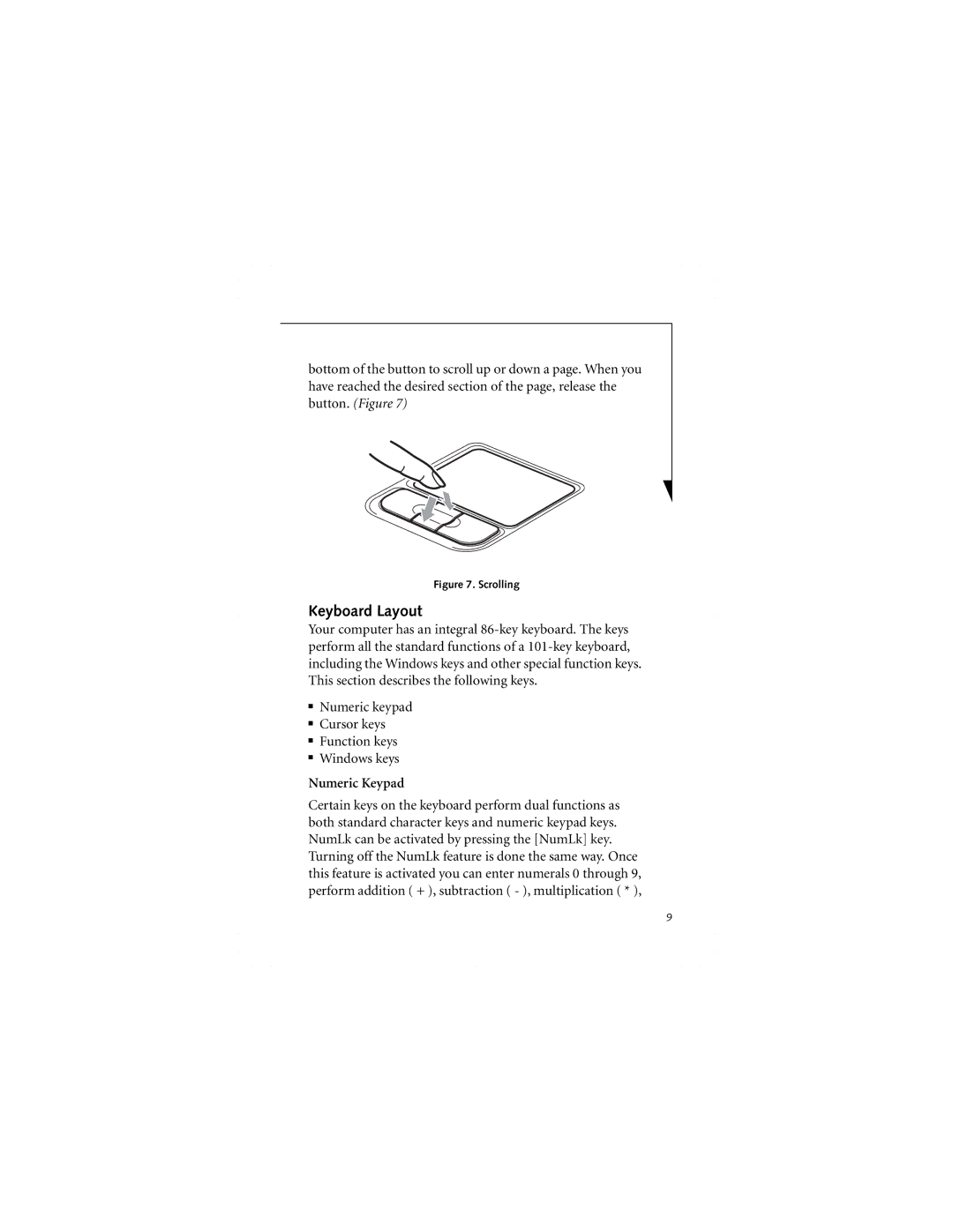 Fujitsu Siemens Computers FPCKB51A1P warranty Keyboard Layout, Numeric Keypad 