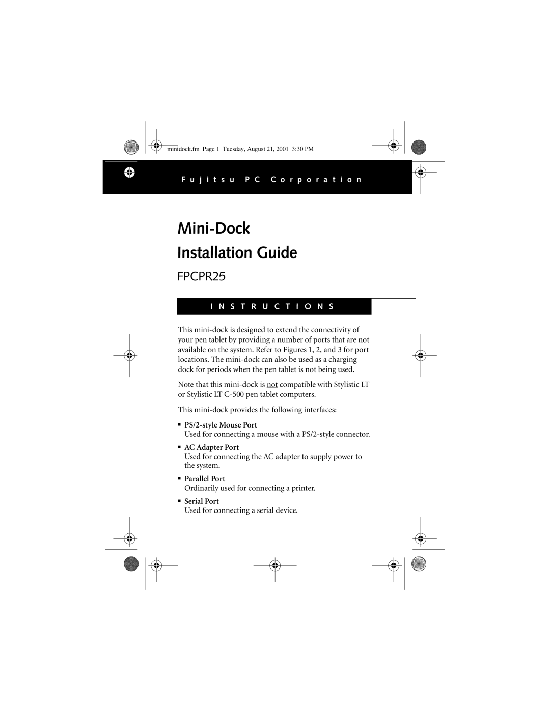 Fujitsu Siemens Computers FPCPR25 manual Mini-Dock Installation Guide 