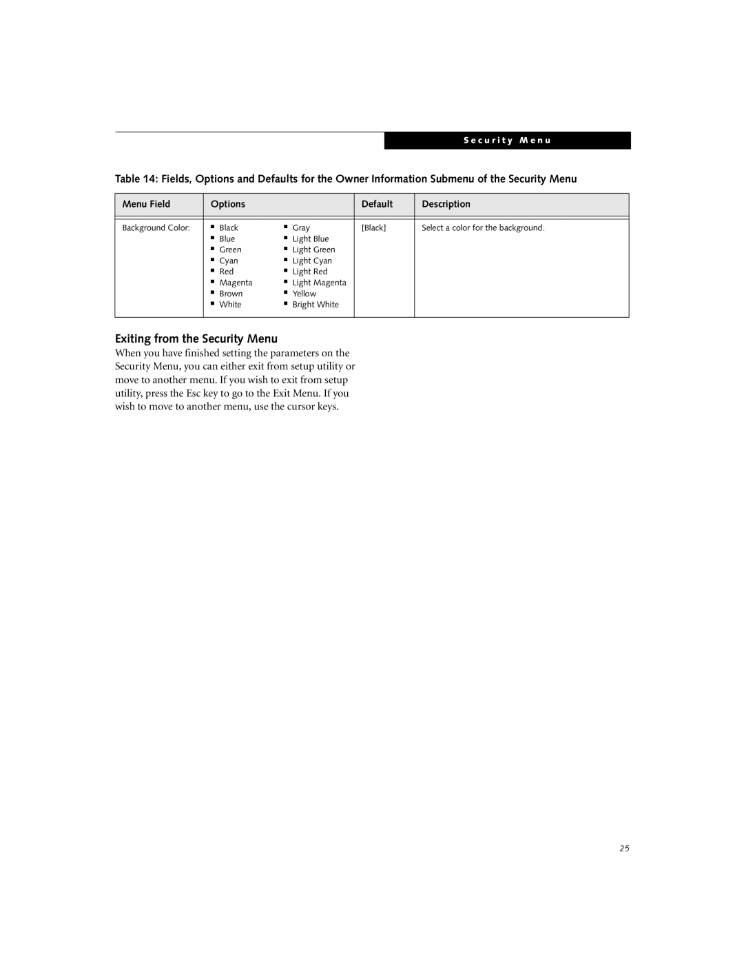 Fujitsu Siemens Computers i Series manual Exiting from the Security Menu 