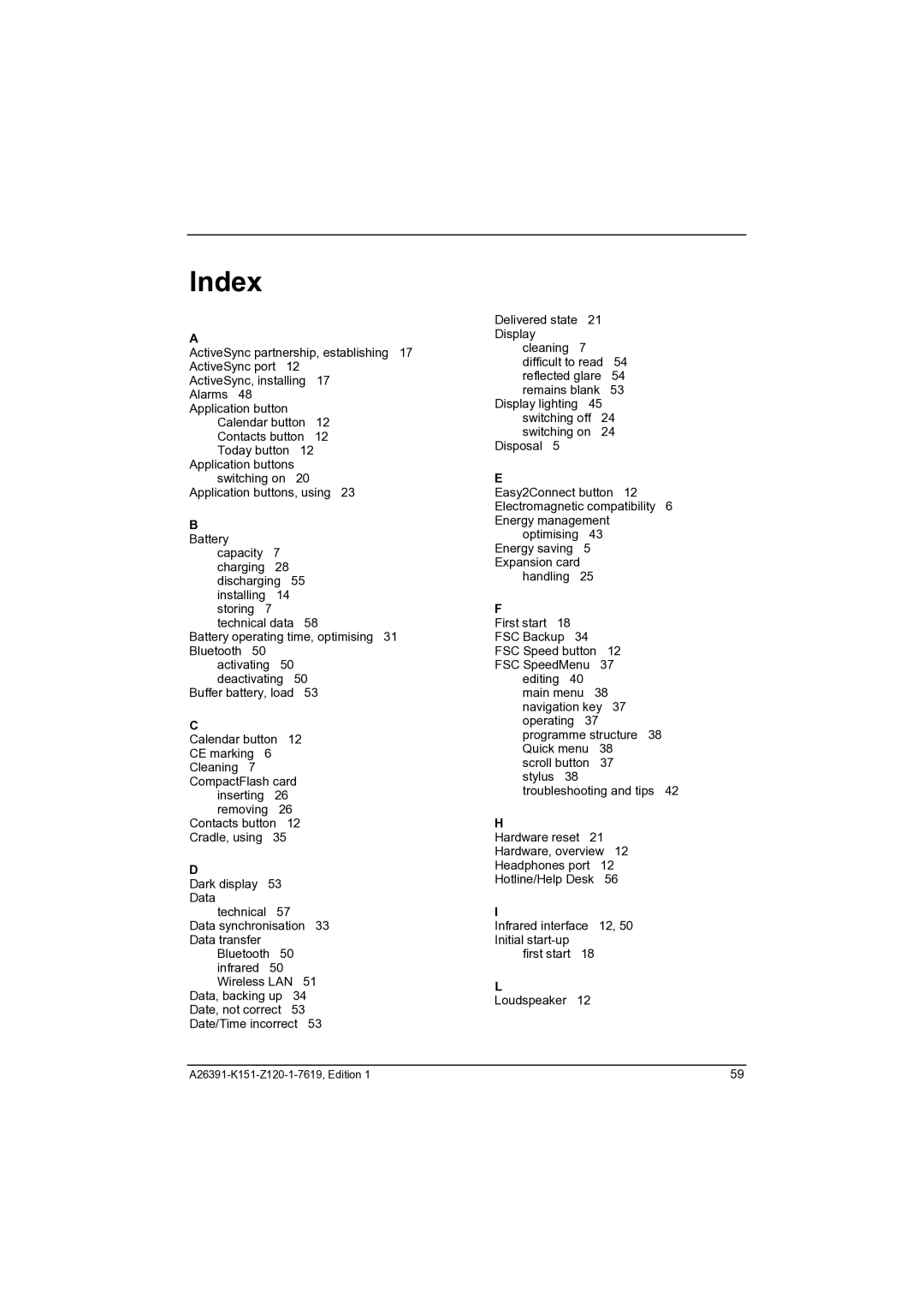 Fujitsu Siemens Computers LOOX 700 manual Index 