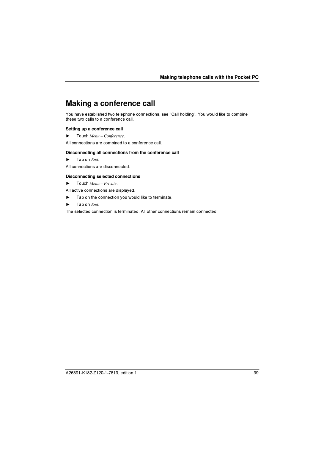 Fujitsu Siemens Computers Loox T manual Making a conference call, Setting up a conference call 