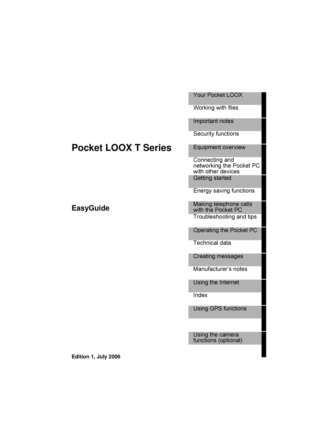 Fujitsu Siemens Computers manual Pocket Loox T Series, EasyGuide, Edition 1, July 