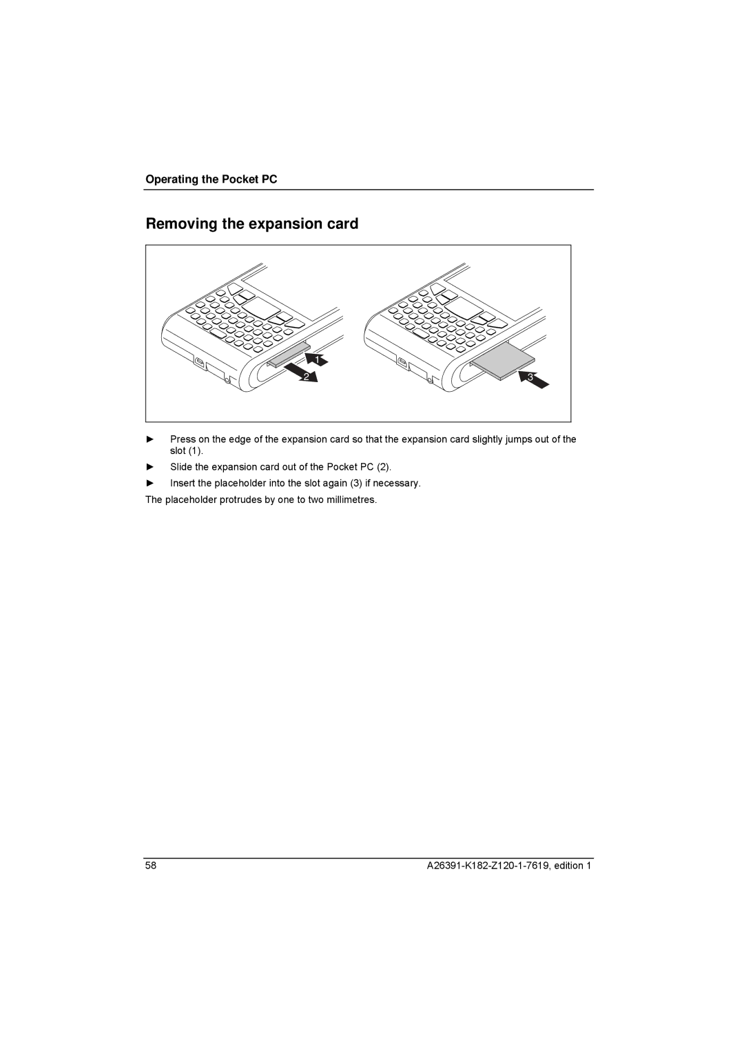 Fujitsu Siemens Computers Loox T manual Removing the expansion card 