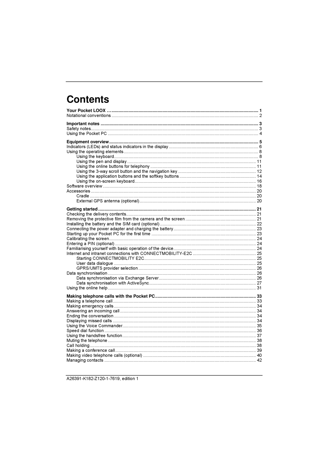 Fujitsu Siemens Computers Loox T manual Contents 