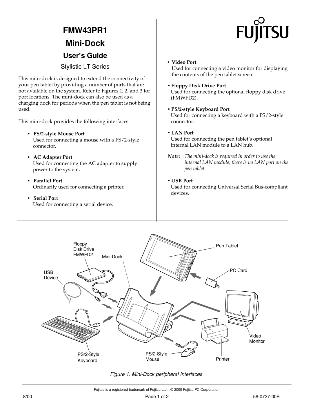 Fujitsu Siemens Computers manual FMW43PR1, Mini-Dock, User’s Guide, Stylistic LT Series 