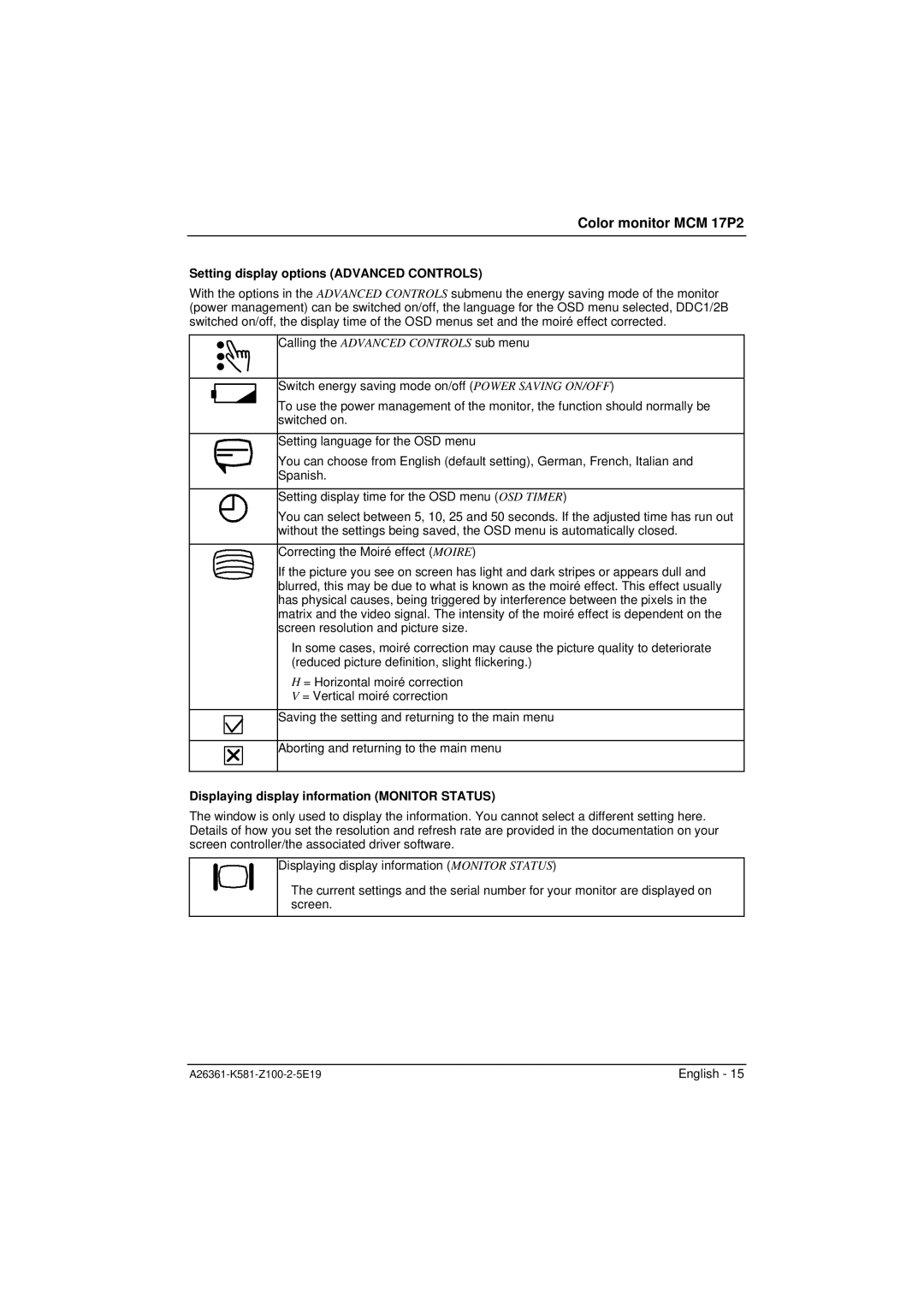 Fujitsu Siemens Computers MCM 17P2 manual Setting display options Advanced Controls 