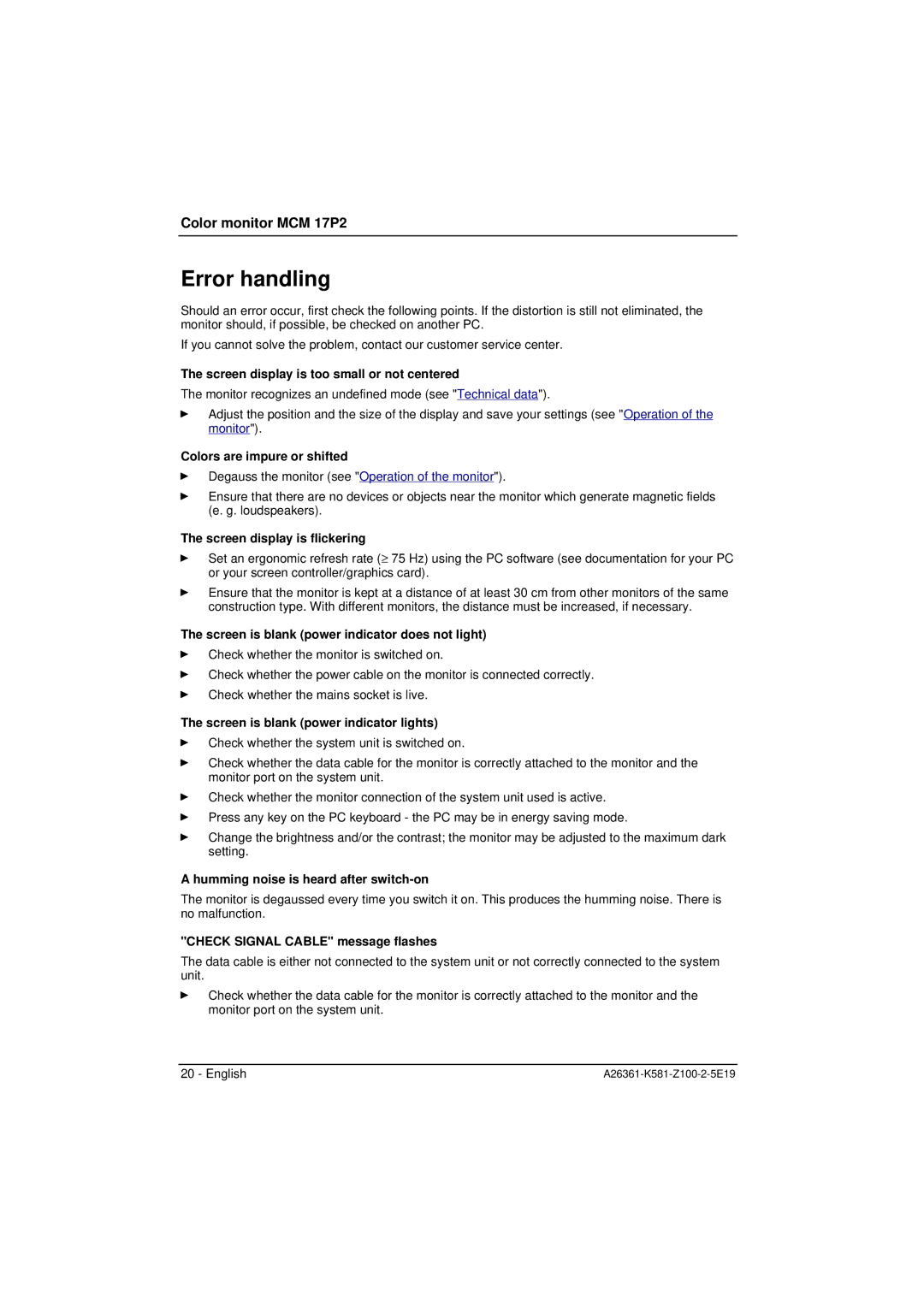 Fujitsu Siemens Computers MCM 17P2 manual Error handling 