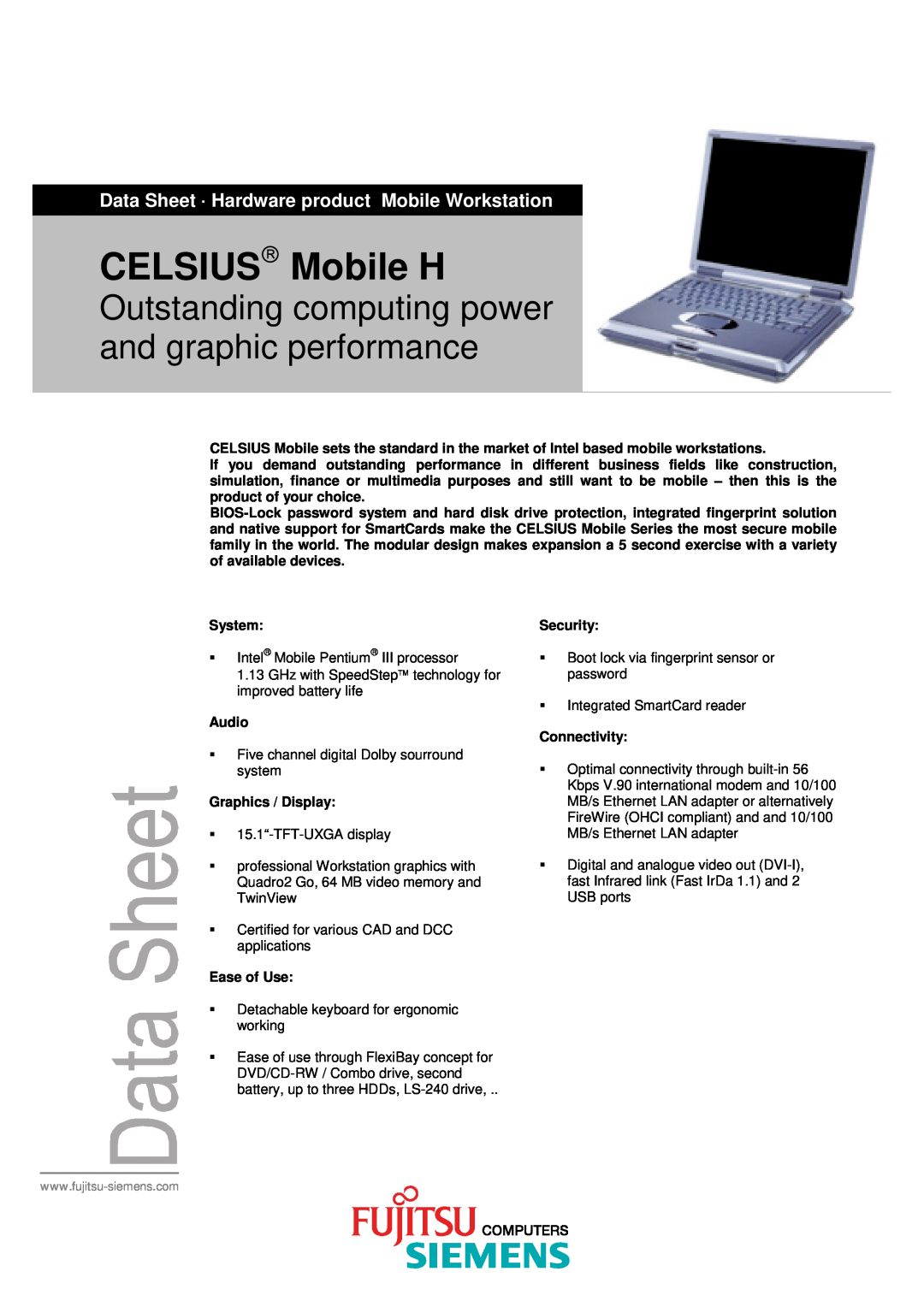 Fujitsu Siemens Computers manual Data Sheet · Hardware product Mobile Workstation, CELSIUS Mobile H 