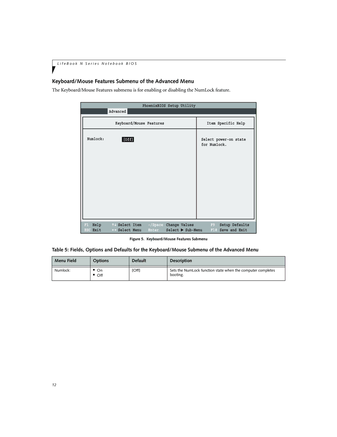 Fujitsu Siemens Computers N3010 manual Keyboard/Mouse Features Submenu of the Advanced Menu, Exit 