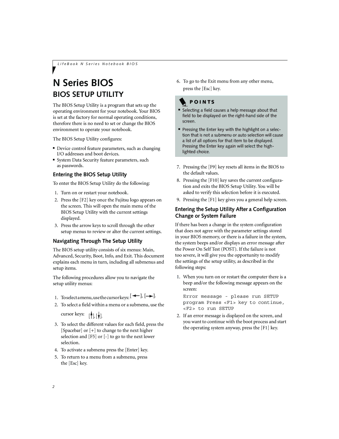 Fujitsu Siemens Computers N3010 manual Entering the Bios Setup Utility, Navigating Through The Setup Utility 