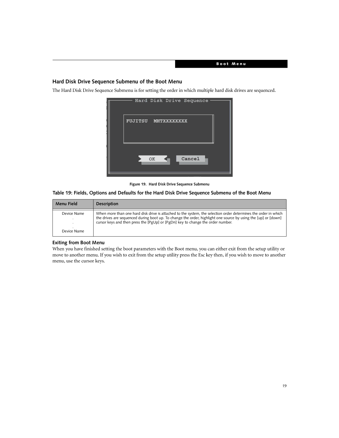 Fujitsu Siemens Computers N3510 manual Hard Disk Drive Sequence Submenu of the Boot Menu 