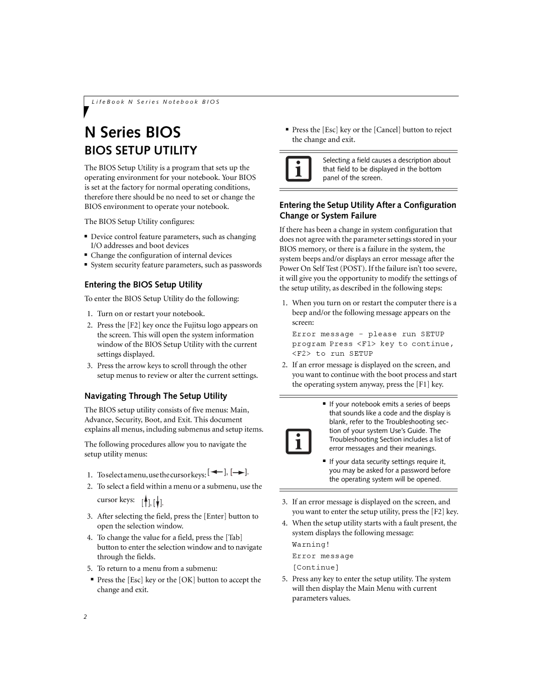 Fujitsu Siemens Computers N3510 manual Entering the Bios Setup Utility, Navigating Through The Setup Utility 