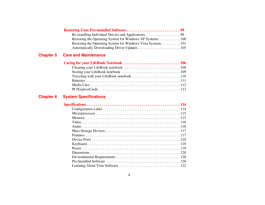 Fujitsu Siemens Computers N6470 manual Care and Maintenance, System Specifications 