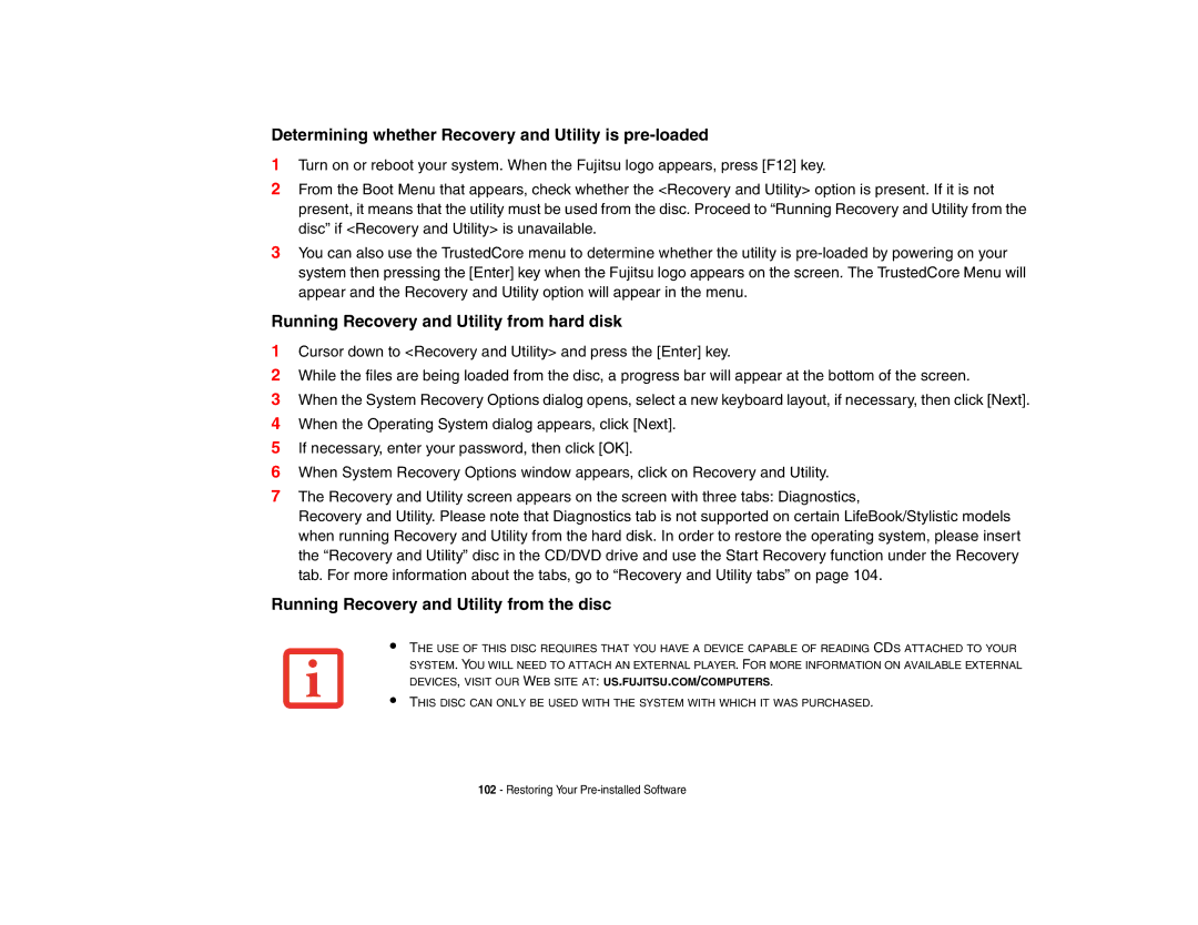 Fujitsu Siemens Computers N6470 manual Determining whether Recovery and Utility is pre-loaded 