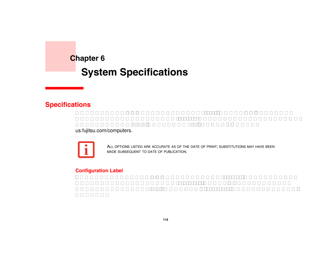 Fujitsu Siemens Computers N6470 manual System Specifications, Configuration Label 