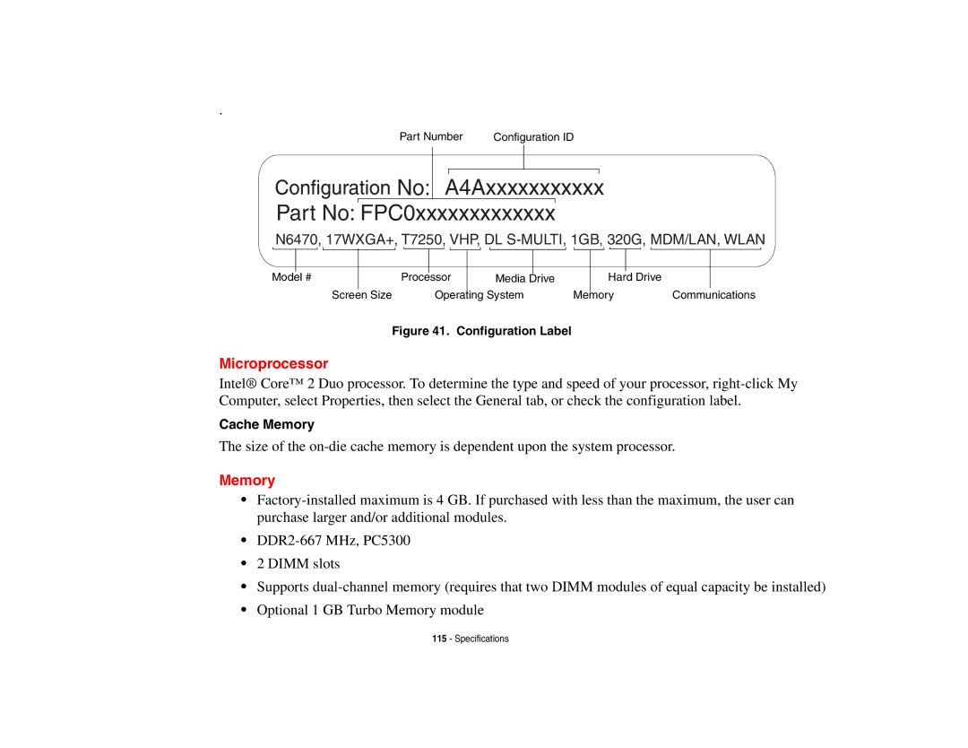 Fujitsu Siemens Computers N6470 manual Microprocessor, Cache Memory 