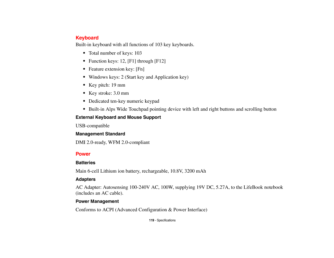 Fujitsu Siemens Computers N6470 manual Keyboard, Power 