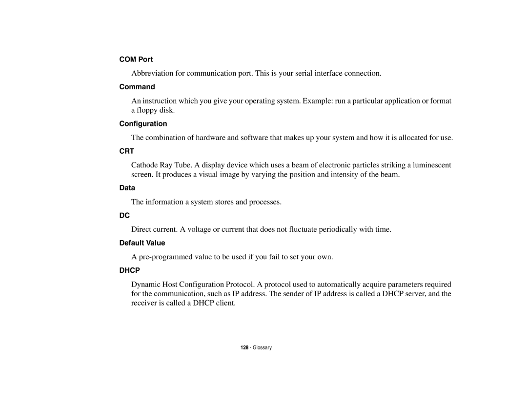 Fujitsu Siemens Computers N6470 manual COM Port, Command, Configuration, Data, Default Value 